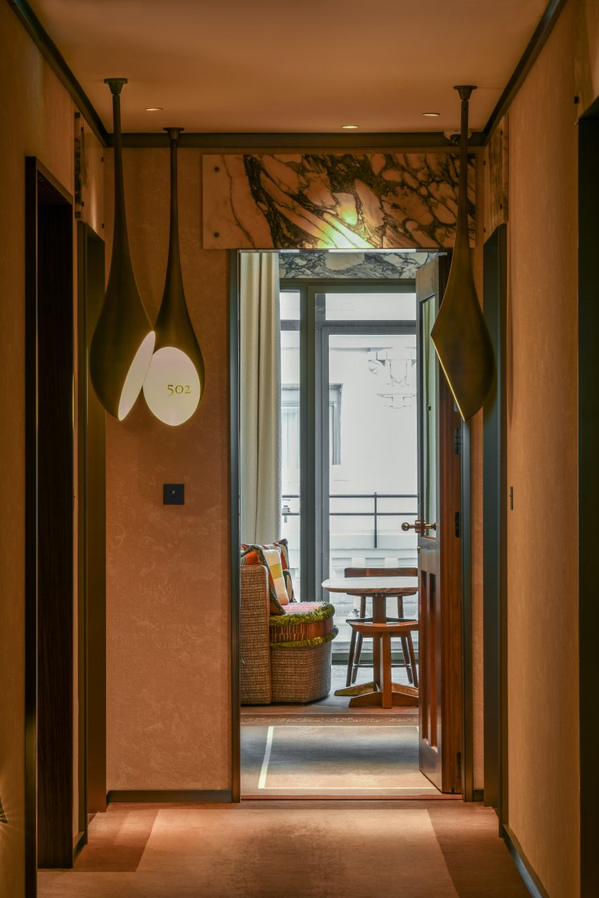 Hallway with hanging light pod