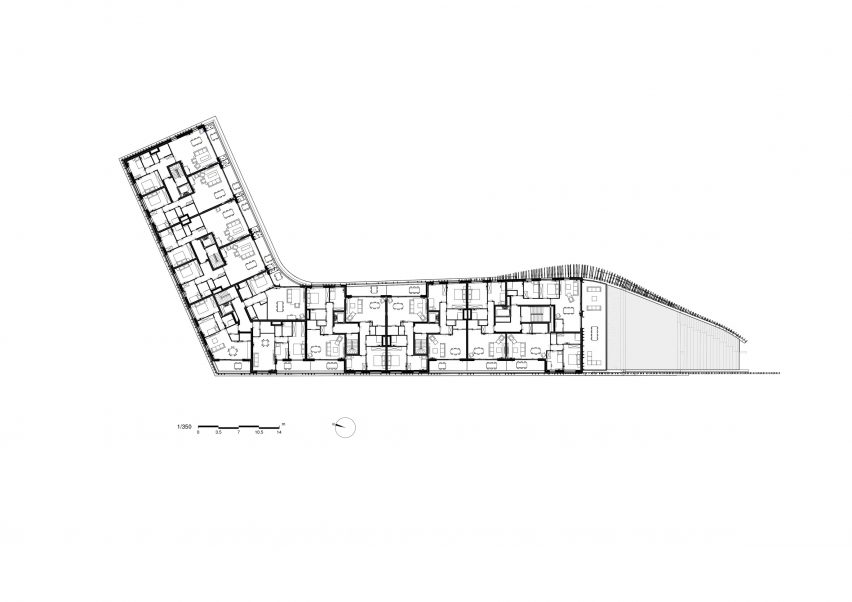 Upper floor plan of the Roelevard development in Roeselare, Belgium, by Snøhetta and B2Ai