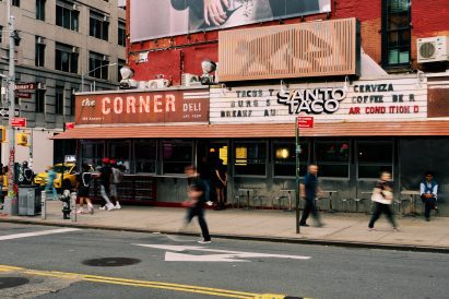 Taco restaurant on a busy New York City street