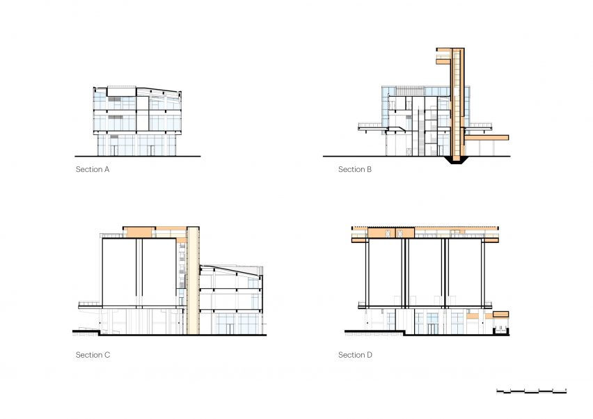 Sections of the silo building at Gate M West Bund Dream Center by MVRDV