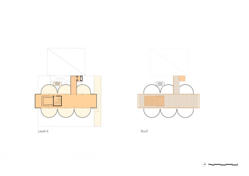Level 4 and roof plans of the silo building at Gate M West Bund Dream Center by MVRDV