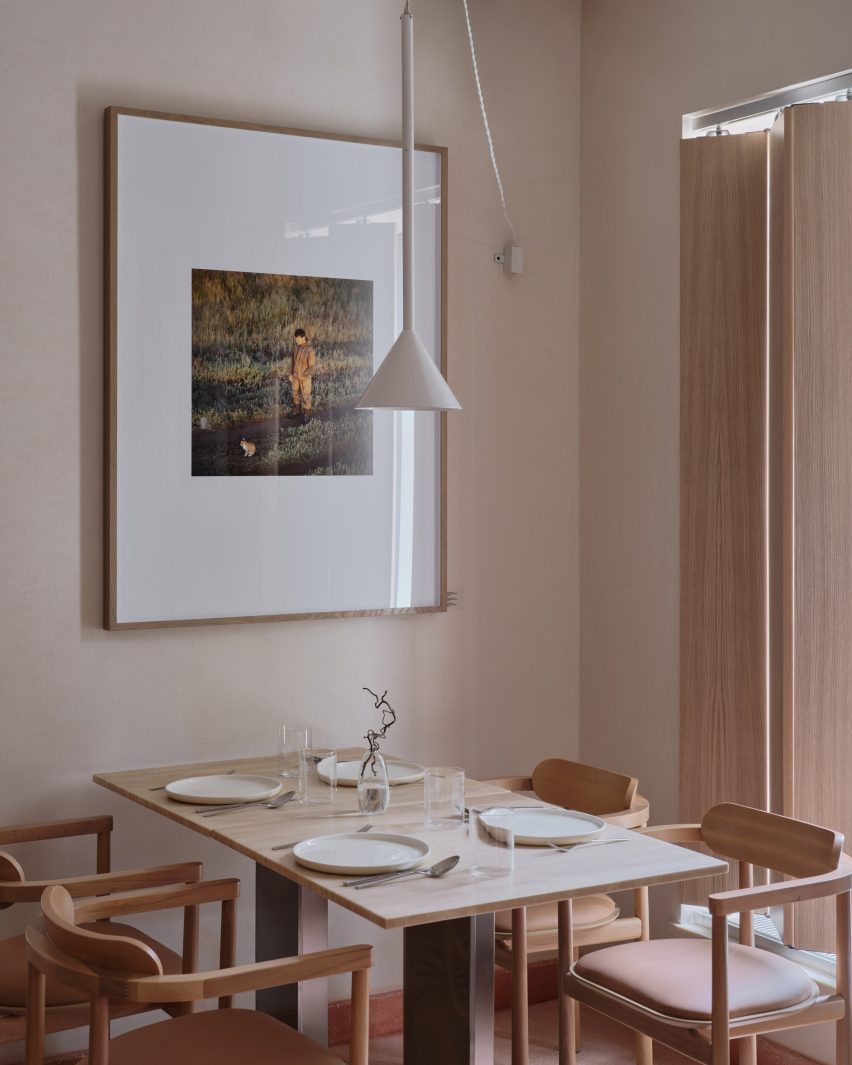 Seating area with wooden shutters behind
