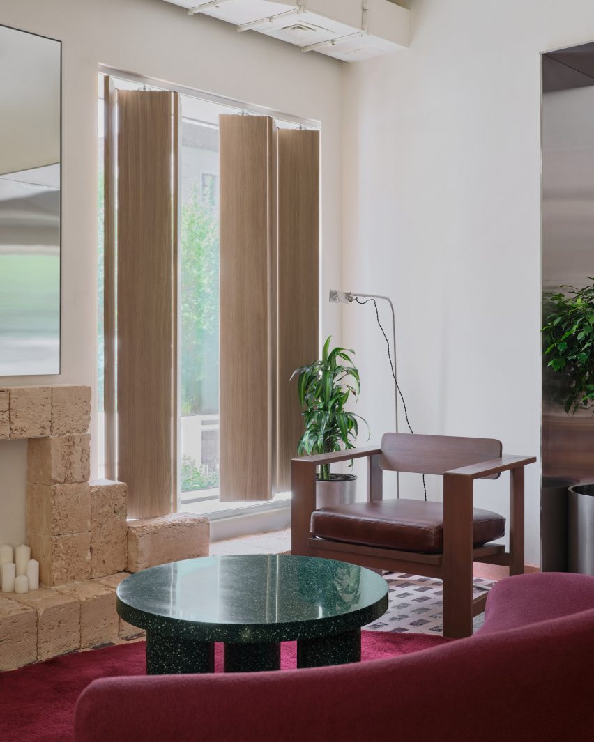 Wooden shutters covering window