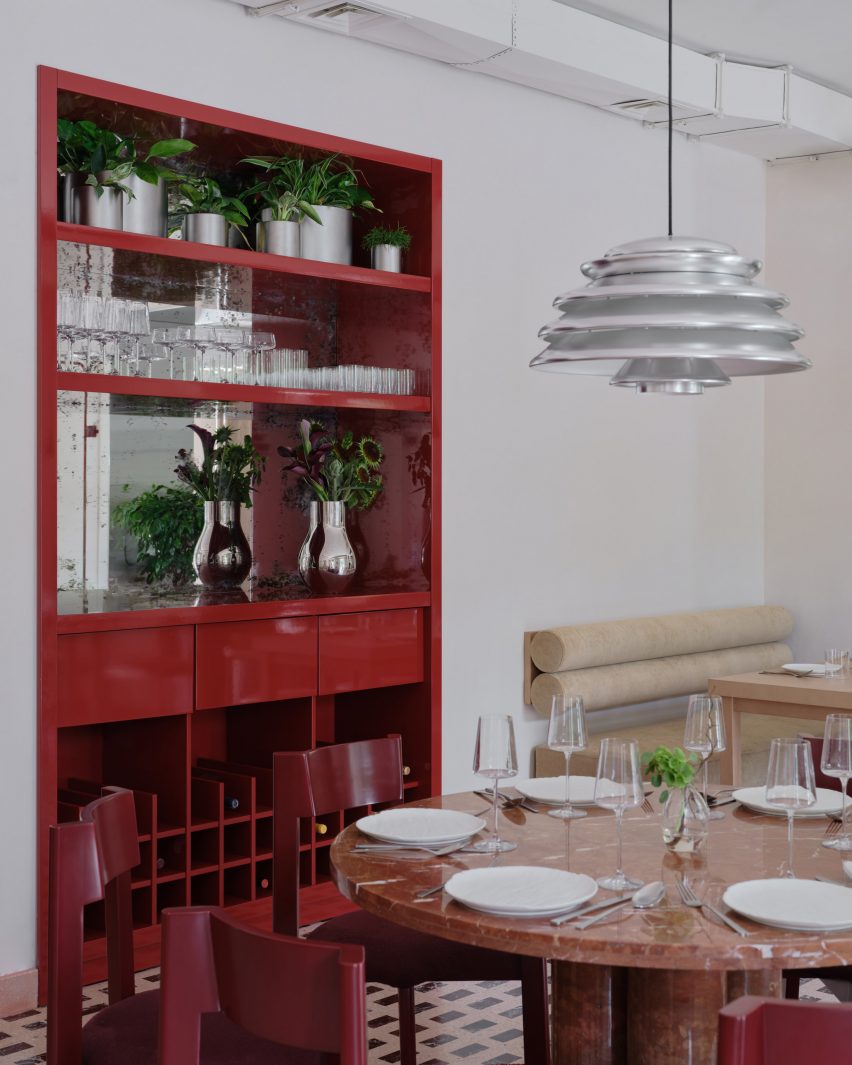 Red gloss drinks cabinet in restaurant