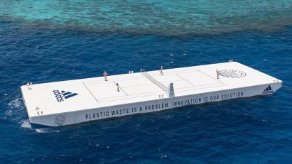 Floating tennis court by Adidas and Parley for the Oceans
