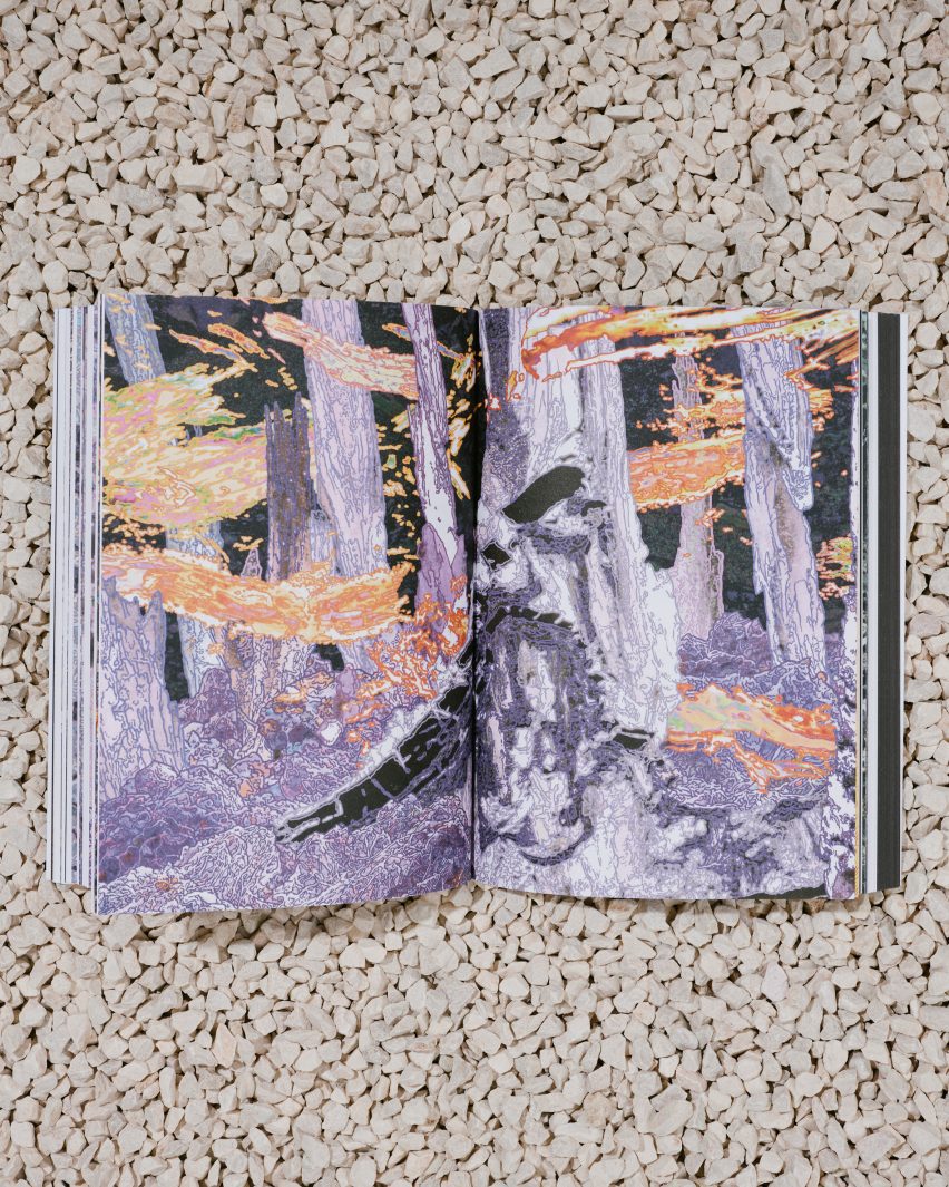 Photo of a spread from The Down Under book showing an abstracted landscape