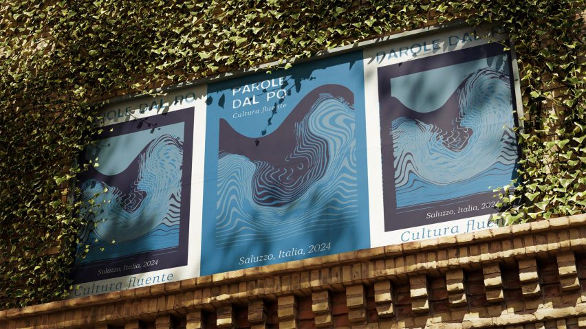 a photograph of posters in tones of blue