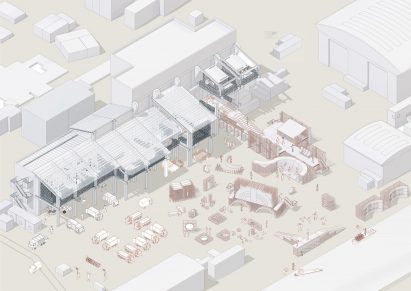 a visualisation of a group of buildings in tones of white
