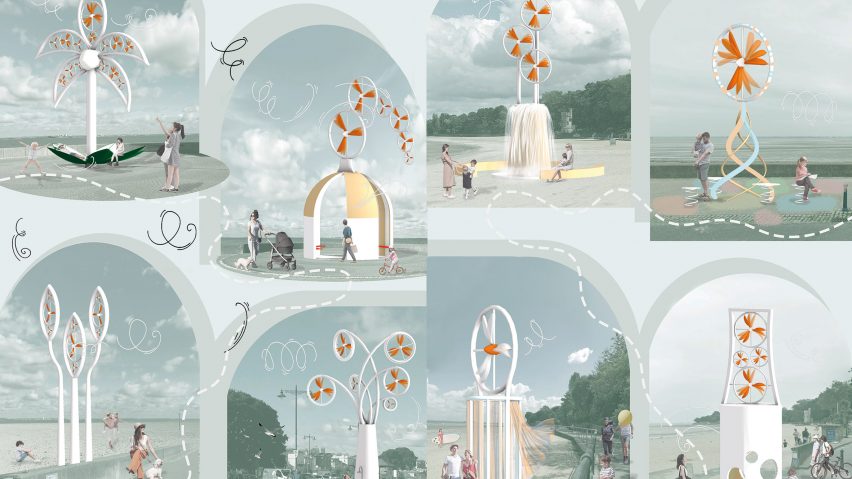 Various visualisations of wind turbines in seaside locations
