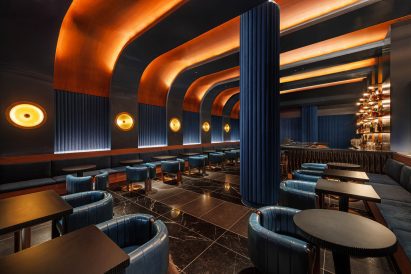 A room clad in dark blue velvet
