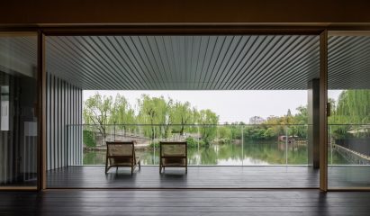 View towards lake from within Shanghai pavilion by Wutopia Lab