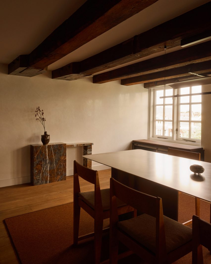 Exposed ceiling beams in historic home
