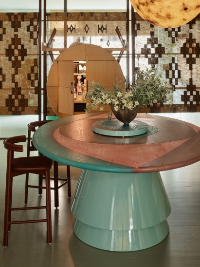 Table with eye motif