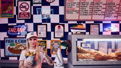 Artist Lucy Sparrow in felt chippy