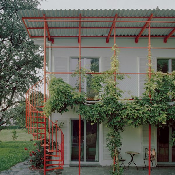 Red steelwork Bretscha house exterior Liechtenstein
