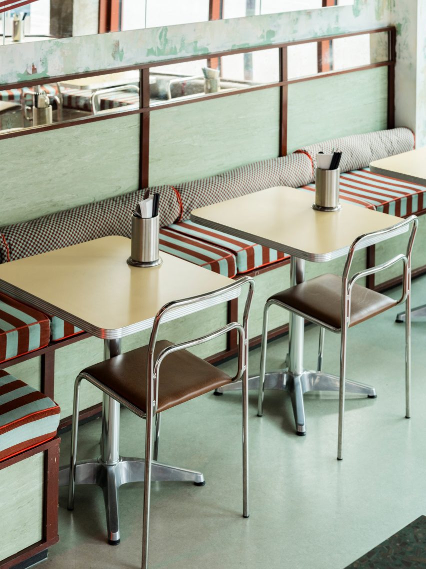Striped banquette seating