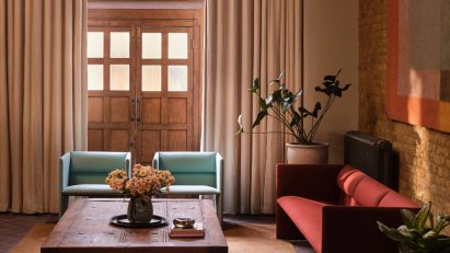 Historic wooden doors in modern interior
