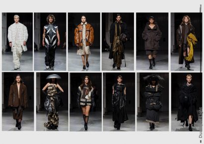 a series of photographs of models on a catwalk