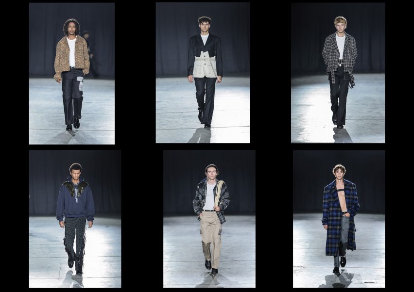 a series of photographs of models on a runway