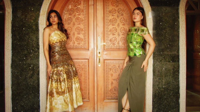 people wearing yellow and green garments in a doorframe