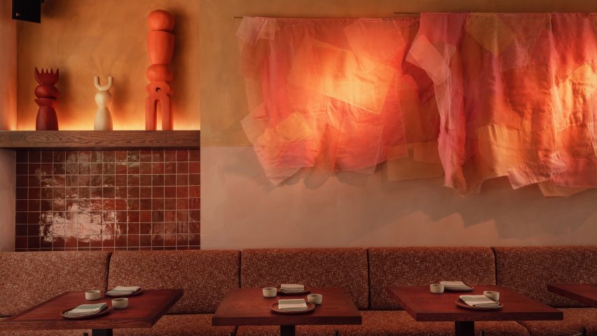 fabric on wall of restaurant