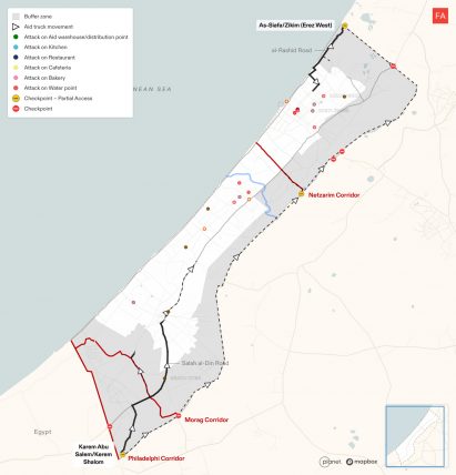 Map from The Architecture of Genocidal Starvation in Gaza report by Forensic Architecture and the World Peace Foundation