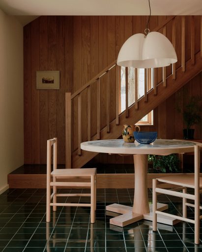 Living room with green tiles