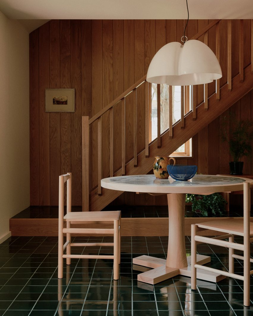 Living room with green tiles