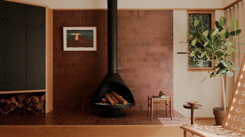 Fireplace at beach house in The Hamptons