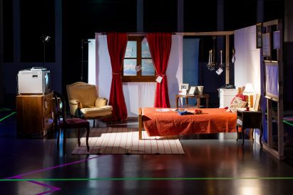 a photograph of a set for a bedroom