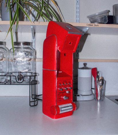 Red Kitchen Cosmo appliance with webcam