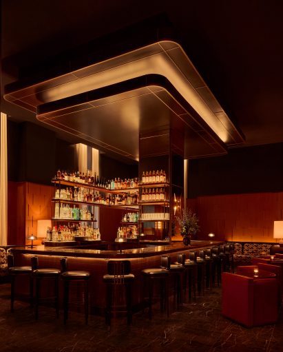 Bar area marble flooring and leather walls