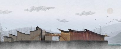 a visualisation of a building in tones of brown and grey
