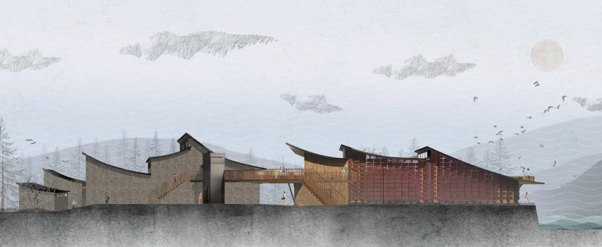 a visualisation of a building in tones of brown and grey