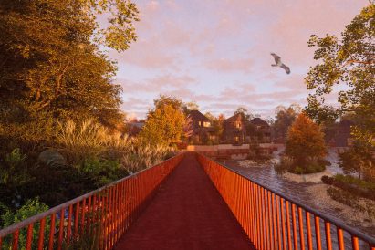 a visualisation of a bridge with trees surrounding it