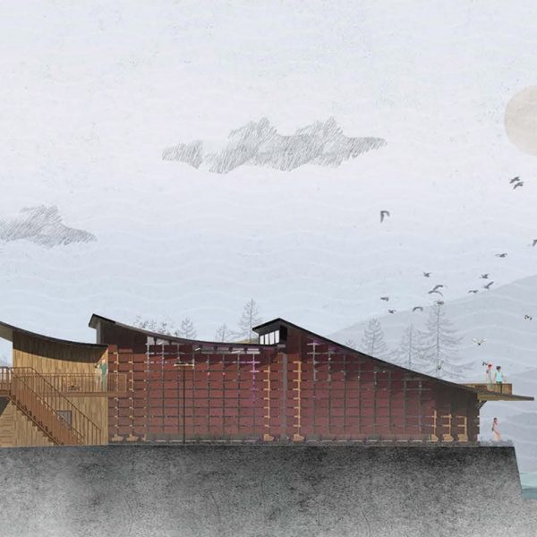 a visualisation of a building in tones of brown and grey