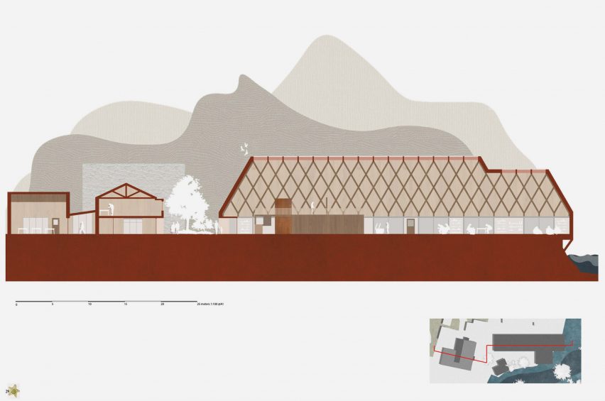 an image showing a design for a building in tones of brown and beige