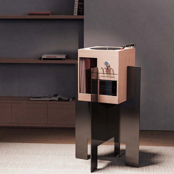 an image of a music player in tones of beige and grey