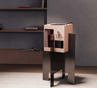 an image of a music player in tones of beige and brown