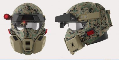 an image of two army helmets in tones of green