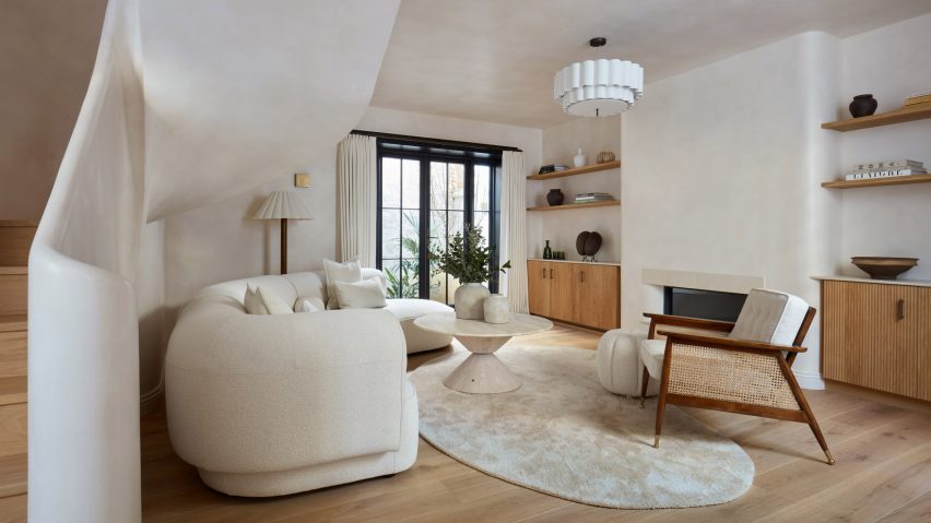 Flat Iron House's living room with white sofa