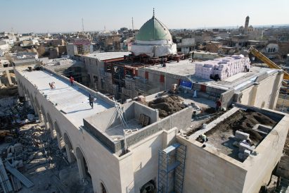 View of Al-Nouri Mosque rebuilt as part of the Revive the Spirit of Mosul initiative by UNESCO