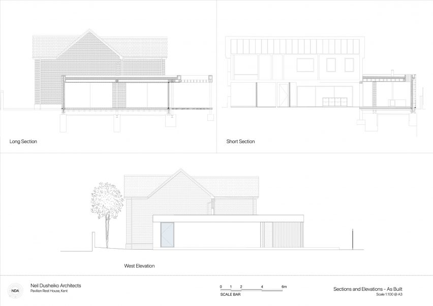 Sections and elevation of Pavilion Rest by Neil Dusheiko Architects