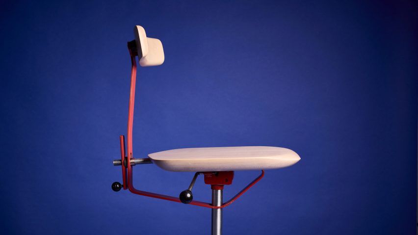 a photograph of a chair in tones of beige and red
