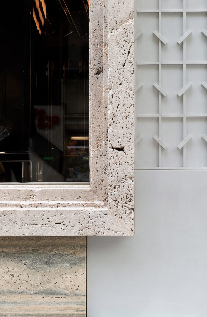 Travertine window frame of Nikos Koulis store in Athens by Bureau de Change