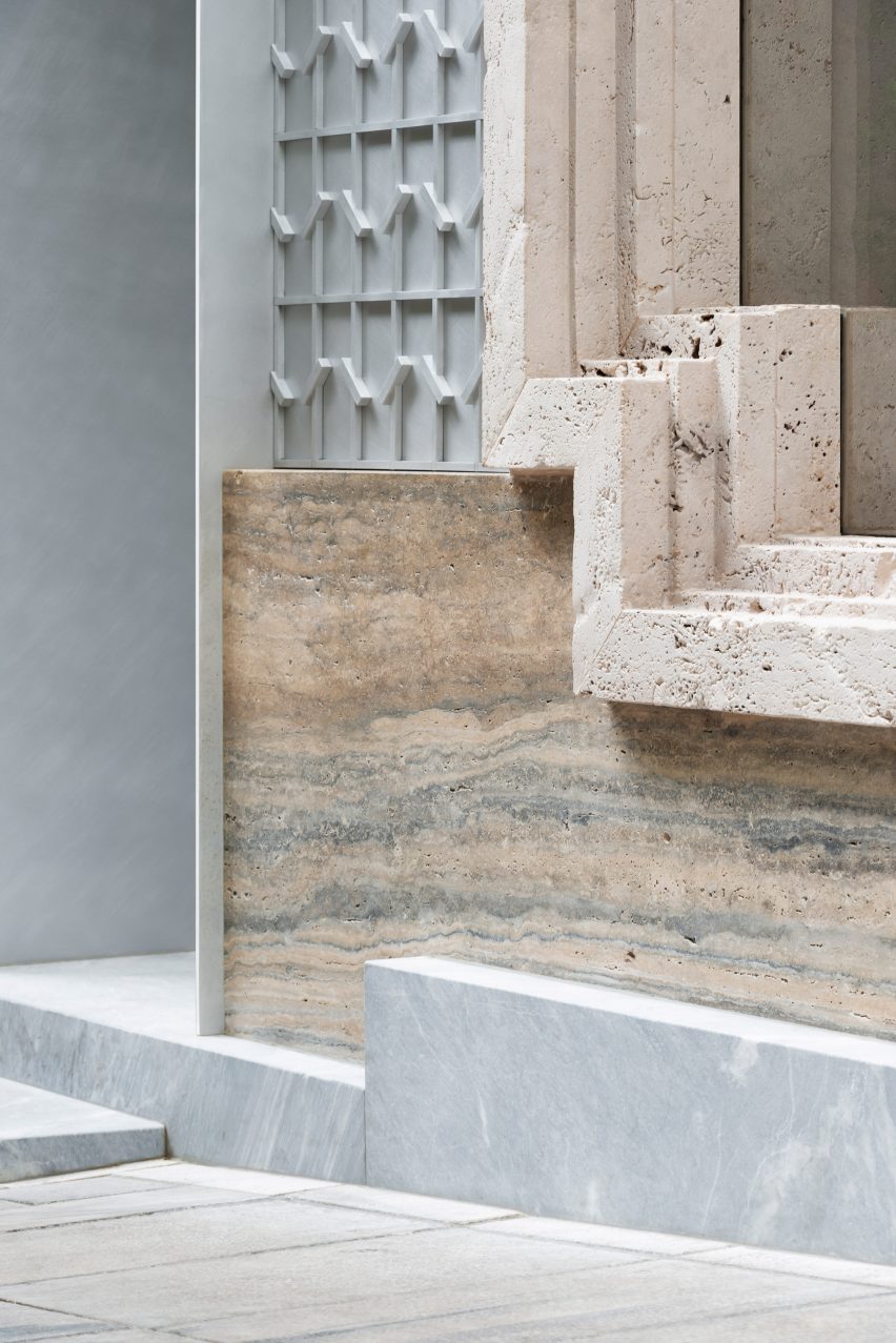 Marble on facade of Nikos Koulis store in Athens by Bureau de Change