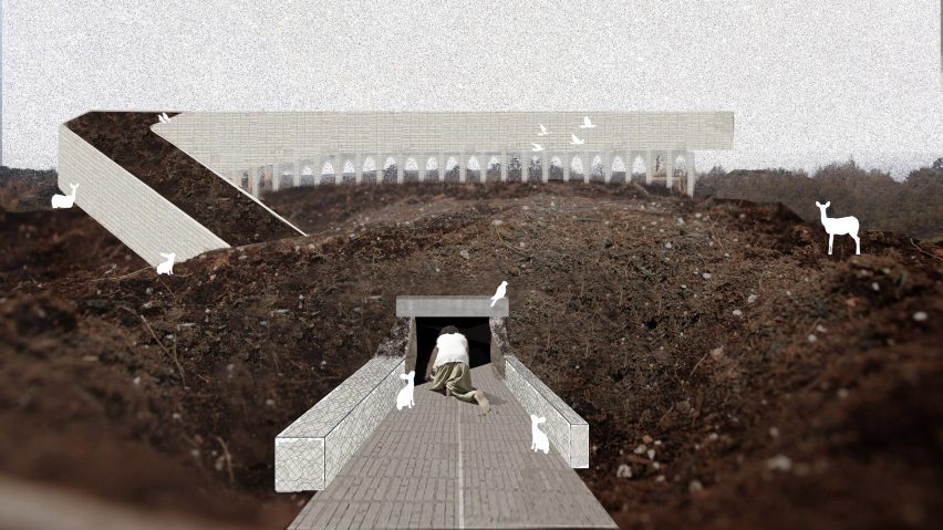 an image of a person crawling into a road tunnel