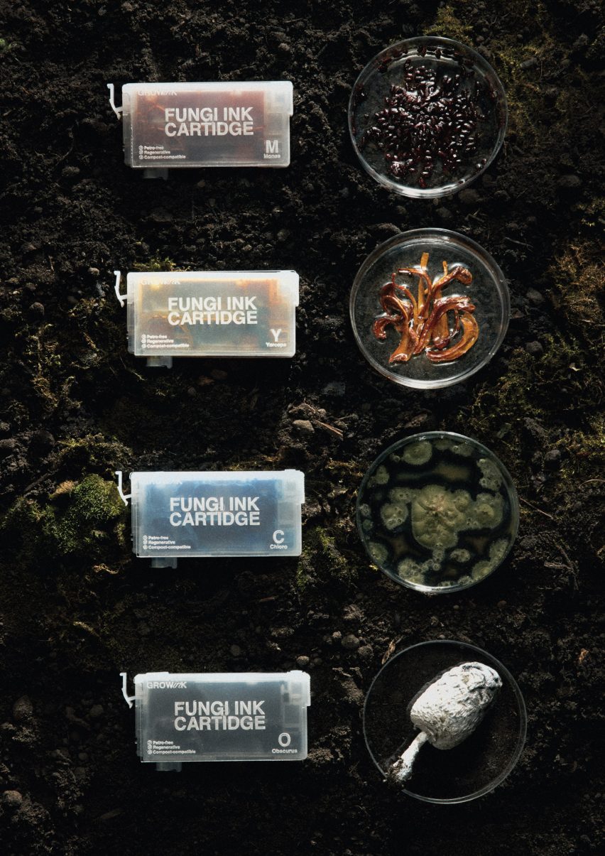 a photograph of ink cartridges with natural materials next to them