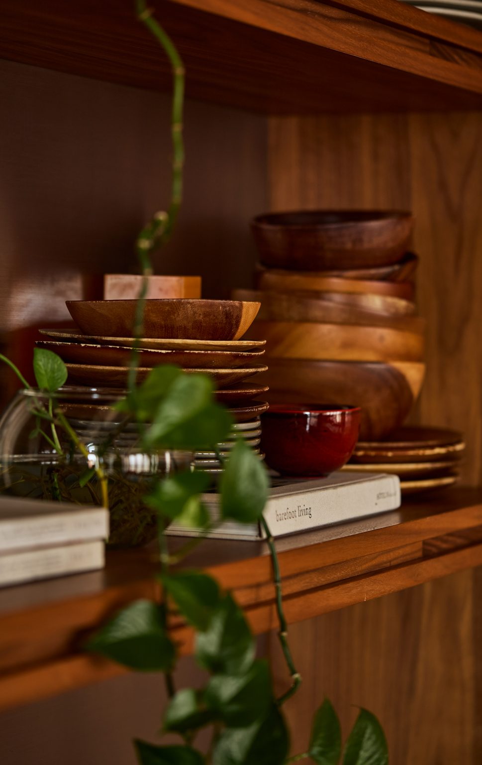 Wooden bowls and shelves