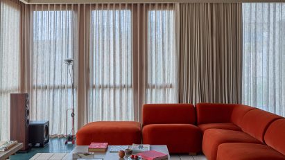 Orange velvet couch